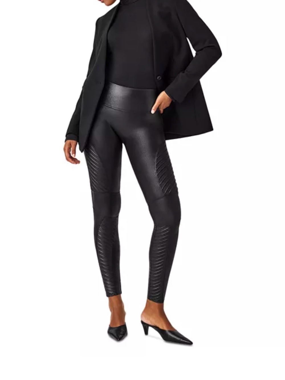 SPANX Black Faux Leather Moto-Style Leggings